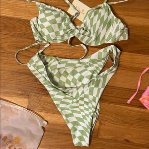 Green Checkerboard Bikini Set - Women Swim